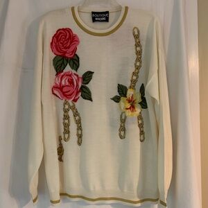 Moschino Boutique cream wool blend sweater with roses print